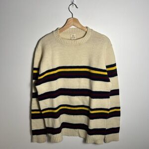 Vintage Lord Jeff Sweater Mens MT White Stripe Acrylic Crewneck 60s 70s Made USA